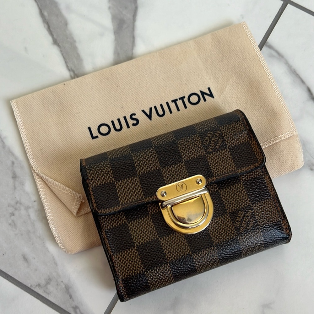 Louis Vuitton Brown Damier Ebene Small Wallet with Gold Hardware